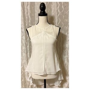 Three of Something White High Low Top Sheer Sleeveless Semi Sheer